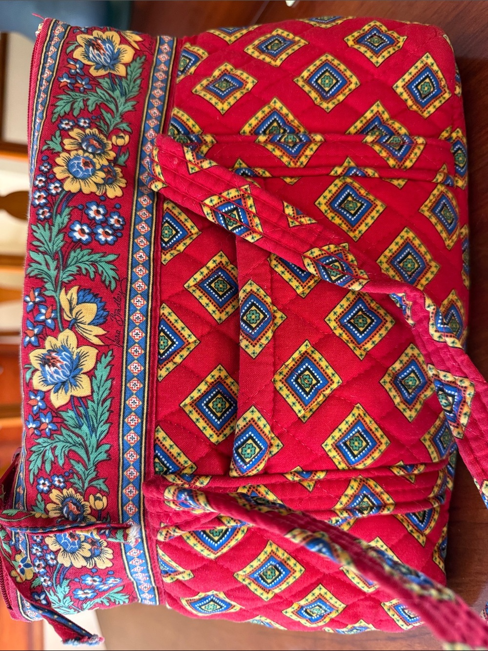 Quilted Vera Bradley Red Floral & Geometric Print  shoulder Bag, medium